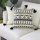 Geometric tufted black & white cushion cover living room tassel decor