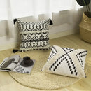 Geometric tufted black & white cushion cover living room tassel decor