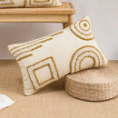 Geometric tufted cream & gold pillow covers living room decor