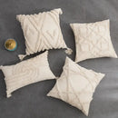 Geometric tufted fringed cushion cover cream living room pillow