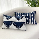 Geometric tufted navy & white cushion cover living room tassel decor