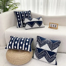 Geometric tufted navy & white cushion cover living room tassel decor