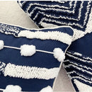 Geometric tufted navy & white cushion cover living room tassel decor