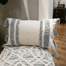 Geometric tufted navy & white cushion cover living room tassel decor