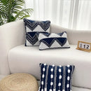 Geometric tufted navy & white cushion cover living room tassel decor