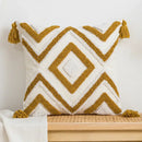 Geometric tufted plush cushion cover mustard & white living room decor