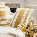 Geometric tufted plush cushion cover mustard & white living room decor