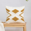 Geometric tufted plush cushion cover mustard & white living room decor