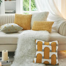 Geometric tufted plush cushion cover mustard & white living room decor