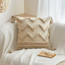 Geometric tufted tassel cushion cover beige & gray living room decor