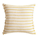 Geometric tufted yellow cushion cover with crochet tassels living room