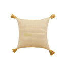 Geometric tufted yellow cushion cover with crochet tassels living room