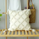 Geometric waves tufted cream pillow covers bedroom textured fringe