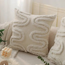 Geometric waves tufted cream pillow covers bedroom textured fringe