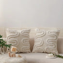 Geometric waves tufted cream pillow covers bedroom textured fringe