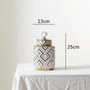 Geometric white and golden relief decorative jar kitchen canister