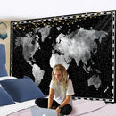 Geometric world map black & silver tapestry bedroom wall decor