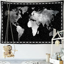 Geometric world map black & silver tapestry bedroom wall decor