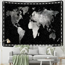 Geometric world map black & silver tapestry bedroom wall decor