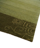 Geometrical Olive and Ivory Floral design Hand knotted 6x8 wool and Art Silk Area Rug