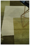 Geometrical Olive and Ivory Floral design Hand knotted 6x8 wool and Art Silk Area Rug