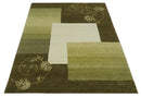 Geometrical Olive and Ivory Floral design Hand knotted 6x8 wool and Art Silk Area Rug