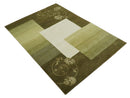 Geometrical Olive and Ivory Floral design Hand knotted 6x8 wool and Art Silk Area Rug