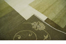 Geometrical Olive and Ivory Floral design Hand knotted 6x8 wool and Art Silk Area Rug