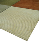 Geometrical Square Shape Black, Olive, Rust and Silver Stripes 5x8 wool and Art Silk rug