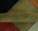 Geometrical Square Shape Black, Olive, Rust and Silver Stripes 5x8 wool and Art Silk rug