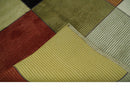 Geometrical Square Shape Black, Olive, Rust and Silver Stripes 5x8 wool and Art Silk rug