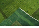 Geometrical Stripes Design Green Hand loom Multi Size wool Area Rug