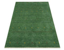 Geometrical Stripes Design Green, Ivory and Charcoal Hand loom 4.6x6.6 wool Area Rug
