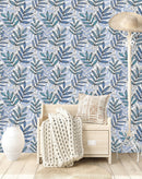Stylish Blue Leaves Wallpaper Chic