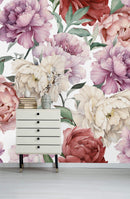Giant Watercolor Peony Flowers Wallpaper Mural