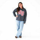 NU Sewn Appliqué Gingham Gray Licensed Women's Crewneck Sweatshirt | Multiple Sizes | H.Flynn Designs