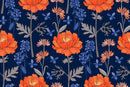 Orange Flowers on Dark Blue Wallpaper