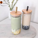 DecorBites™ Glass Boba Smoothie Cup with Bamboo Lid & Stainless Steel Straw