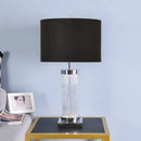 Glass crystal cylinder table lamp with cream shade for bedroom