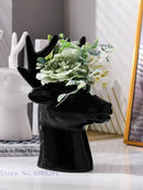 Glossy black deer head ceramic vase living room decor