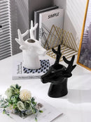 Glossy black deer head ceramic vase living room decor