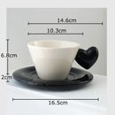 Glossy black heart shape lovers mug set dining room porcelain cup