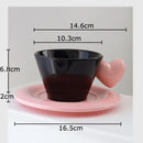 Glossy black heart shape lovers mug set dining room porcelain cup