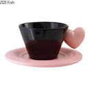 Glossy black heart shape lovers mug set dining room porcelain cup