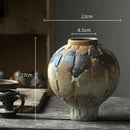 Glossy green ceramic spherical vase living room ribbed decor