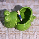 Glossy green frog ceramic ashtray with lid living room decor
