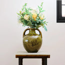 Glossy olive green speckled ceramic vases teapot flower kitchen decor