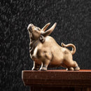 Glossy red ceramic bull figurine office decor animal statue