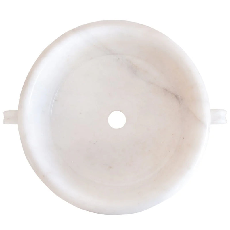 Calacatta White Marble Vessel Saucepan Shape Above Vanity Bathroom Sink (D)17" (H)6" top view