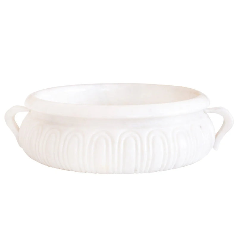 Calacatta White Marble Vessel Saucepan Shape Above Vanity Bathroom Sink (D)17" (H)6" side view